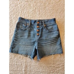 Madewell Denim High Rise Denim Jean Shorts Womens Sz 26 Blue Frayed Hem Casual